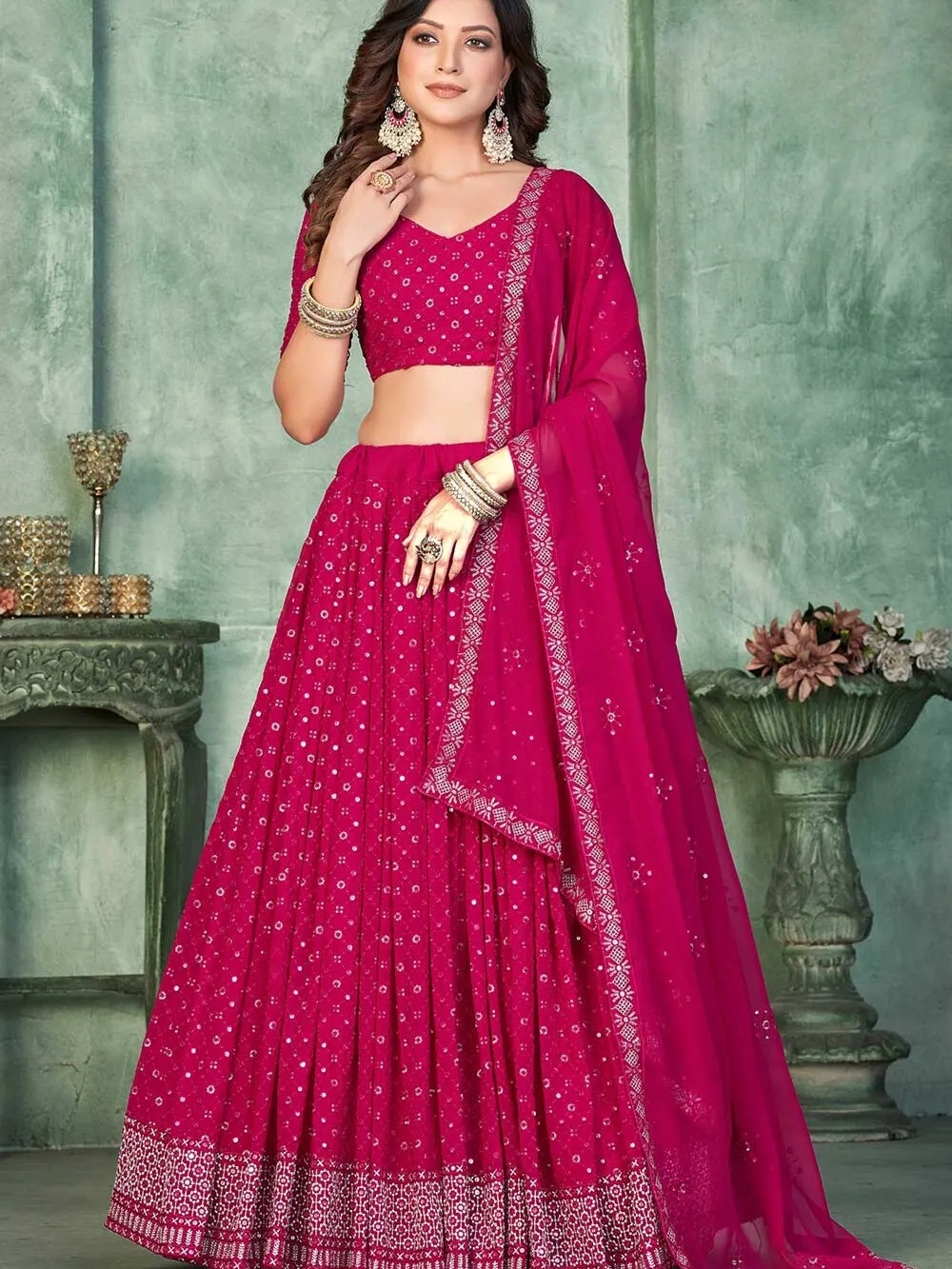Utsav Fashion Pink Faux Georgette Lehenga 3pc Set